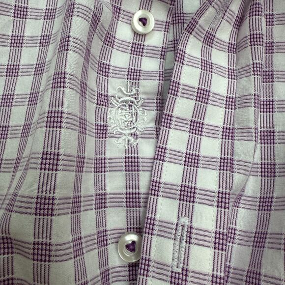Robert Graham Button Down Shirt Men 16 Large Purple White Check Cotton Flip Cuff - Picture 7 of 16